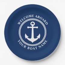 Begrüßung an Bord Schiff Name Sea Anchor Navy Blue