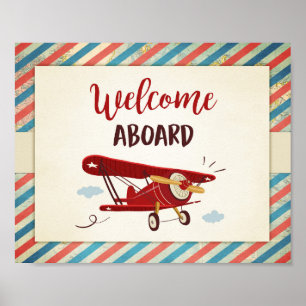 Begrüßung an Bord Sign Airplane Geburtstagsdusche  Poster
