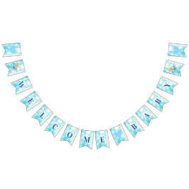 Begrüßung Baby Dusche Blau Wasserfarbe Wimpelkette