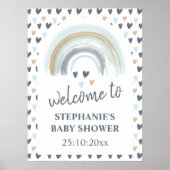 Begrüßung Baby Dusche Blue Boho Regenbogen Poster (Vorne)