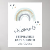 Begrüßung Baby Dusche Blue Boho Regenbogen Poster (Vorne)
