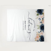 Begrüßung Baby Dusche Navy Pink Floral Botanical Wandteppich (Vorderseite (Horizontal))