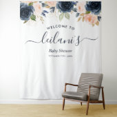 Begrüßung Baby Dusche Navy Pink Floral Botanical Wandteppich (Beispiel)