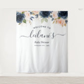 Begrüßung Baby Dusche Navy Pink Floral Botanical Wandteppich (Vorderseite)