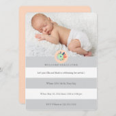 Begrüßung Baby Einladung in Grau, Korallen und Min (Vorne/Hinten)