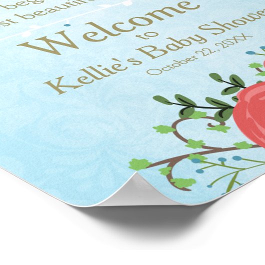 Begrüßung Babydusche Es ist ein Junge Blue Floral Poster (Ecke)