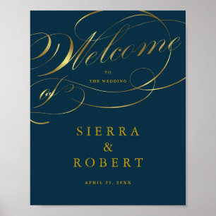 Begrüßung Begrüßung Blaues Gold-Script Poster