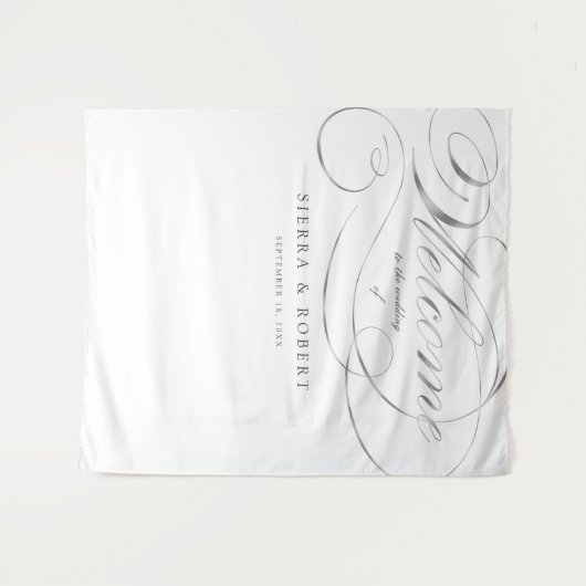 Begrüßung Begrüßung Elegante Imitate Silver Script Wandteppich (Vorderseite (Horizontal))