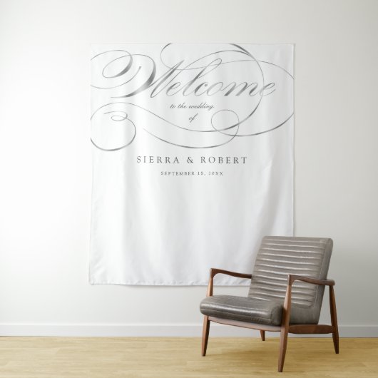 Begrüßung Begrüßung Elegante Imitate Silver Script Wandteppich (Beispiel)