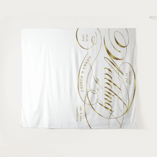 Begrüßung Begrüßung Elegantes, Gold kurvtes Script Wandteppich (Vorderseite (Horizontal))