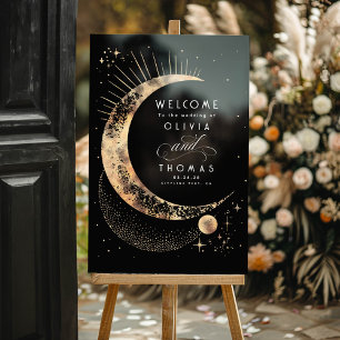 Begrüßung bei der Celestial Black and Gold Wedding Acrylschild