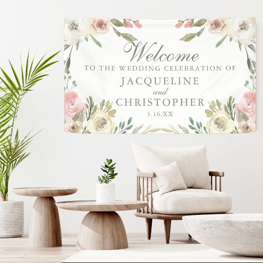 Begrüßung bei einer eleganten Blush Pink Floral Sp Banner