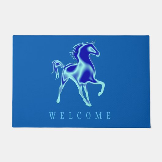 Begrüßung bei Pferden - Blau Fußmatte (Vorderseite)