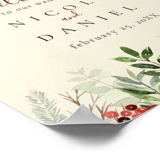 Begrüßung | Berry Winter Sign Poster (Ecke)