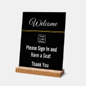 Begrüßung Bitte anmelden und Logo schwarz akryllis Acrylschild (Winkel)