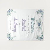 Begrüßung Blauer Blumen Lila Wasserfarbe Wandteppich (Vorderseite (Horizontal))