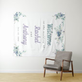 Begrüßung Blauer Blumen Lila Wasserfarbe Wandteppich (Beispiel (Horizontal))