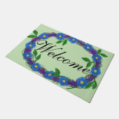 Begrüßung Blauer Violet Blumenreath Fußmatte (Schrägansicht)