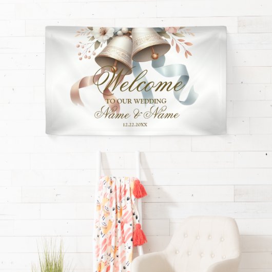 Begrüßung Blumen Glocken Pink Blue Ribbons Banner (Insitu)