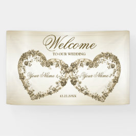 Begrüßung Blumen Golden Verziert Heart Frames Banner