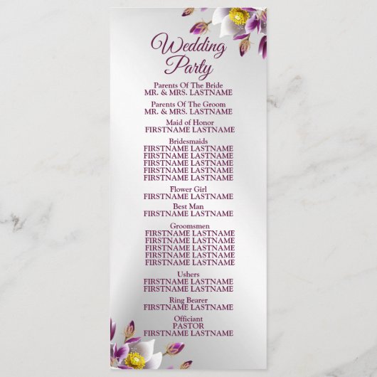 Begrüßung Blumenrosa Lila Silberelegant Programm (Rückseite)