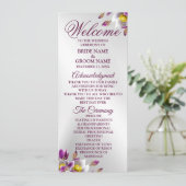 Begrüßung Blumenrosa Lila Silberelegant Programm (Stehend Vorderseite)