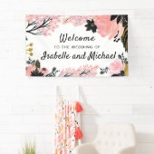 Begrüßung Blush Pink, Schwarz und Gold Blüte Banner (Insitu)