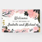 Begrüßung Blush Pink, Schwarz und Gold Blüte Banner (Horizontal)