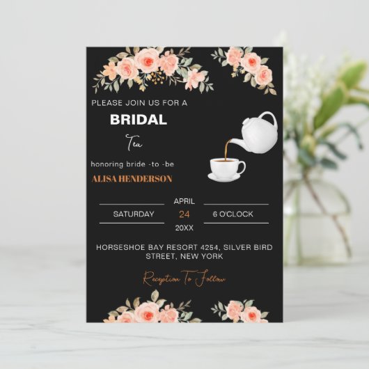Begrüßung Bridal Tee Party Tea Dusche Dekorationen Einladung (Stehend Vorderseite)
