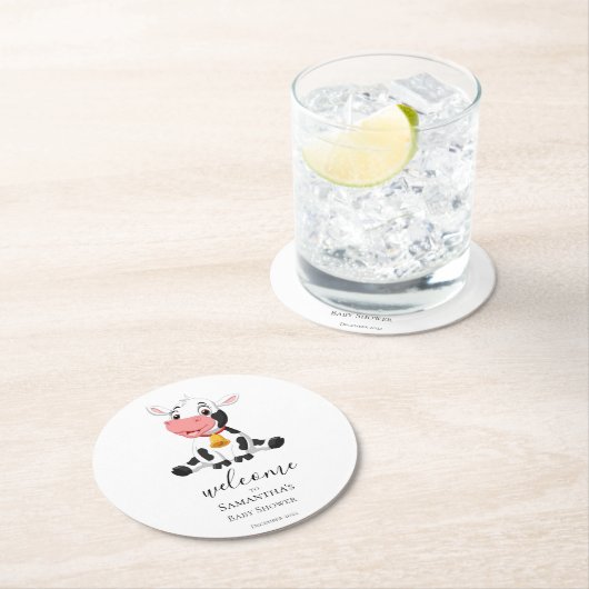 Begrüßung Cartoon Kuh Calf Babydusche Runder Pappuntersetzer (Vor Ort)