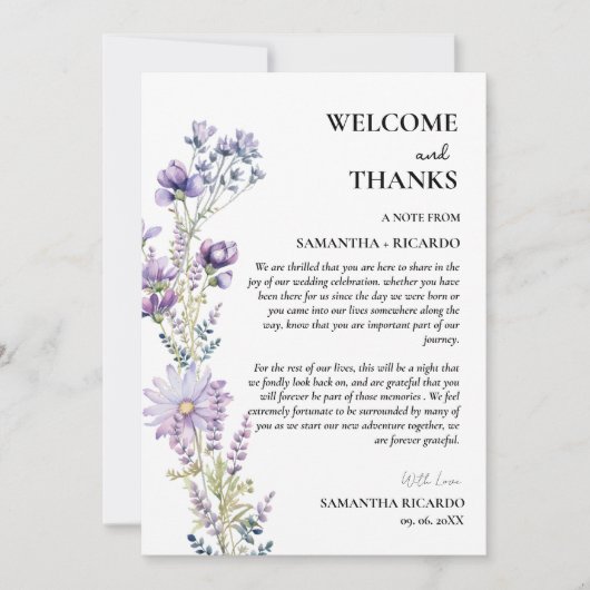 Begrüßung & Dank floraler Hochzeitsgartkarte Einladung (Vorderseite)