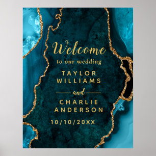 Begrüßung der aquamarinen und Gold Agate Hochzeit Poster