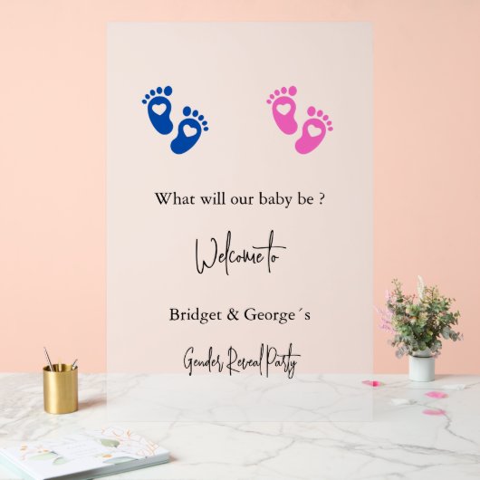 Begrüßung der Babyfüße Geschlecht zeigen Party mat Acrylschild (Hochzeit)