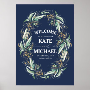 Begrüßung der Blauen Hochzeit von Greenery Navy mi Poster