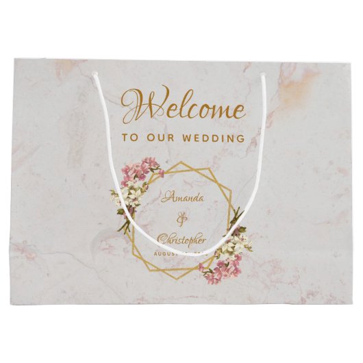 Begrüßung der Bloral Gold Marble Orchid Geometrie Große Geschenktüte (Rückseite)