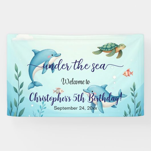 Begrüßung der Blue Under Sea Birthday Party Banner (Horizontal)