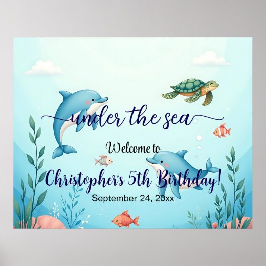 Begrüßung der Blue Under Sea Birthday Party Poster (Vorne)