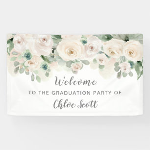 Begrüßung der Blumen-Graduierungsparty in Rosa Banner