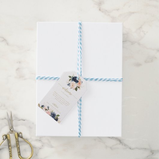 Begrüßung der blumenblütigen Hochzeit der Navy Geschenkanhänger (Mit Garn)