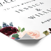 Begrüßung der Blütenblütenhochzeit in Burgund Poster (Ecke)