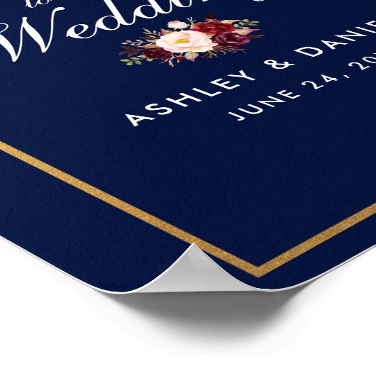 Begrüßung der Burgundy Floral Blue Poster (Ecke)