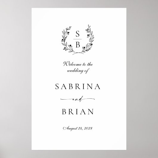 Begrüßung der eleganten Botanischen Monogramm-Kran Poster (Vorne)