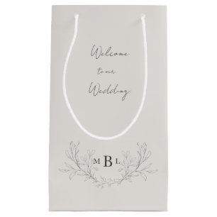Begrüßung der eleganten Cream Foliage Monogram Kleine Geschenktüte