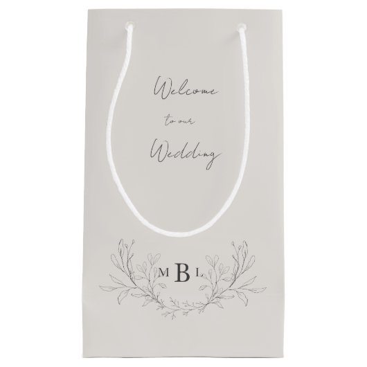 Begrüßung der eleganten Cream Foliage Monogram Kleine Geschenktüte (Vorderseite)