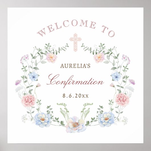 Begrüßung der eleganten floralen Rahmenbestätigung Poster (Vorne)