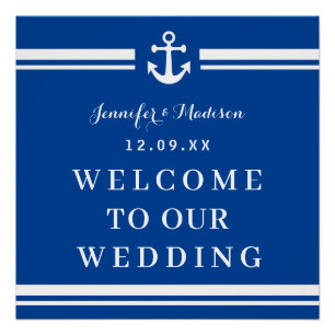 Begrüßung der eleganten Navy-Nautical-Wedding-Mono Poster
