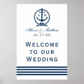 Begrüßung der eleganten Navy-Nautical-Wedding-Mono Poster (Vorne)