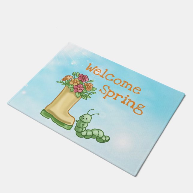 Begrüßung der Frühjahrs-Raupe Fußmatte (Schrägansicht)