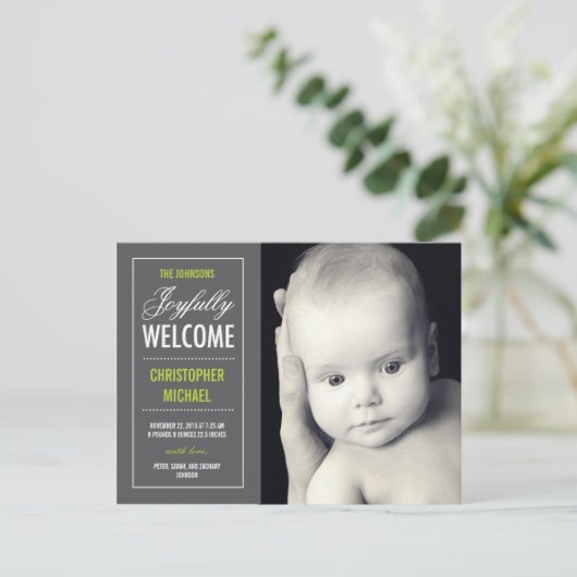 Begrüßung der Geburtserklärung Ankündigungspostkarte (Stehend Vorderseite)