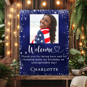 Begrüßung der Geburtstagsfeier in Navy-Silber-Foto Poster